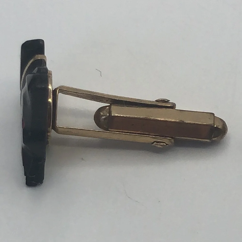 Mid century Mother of pearl dog head Cufflinks & Tie Bar VTG